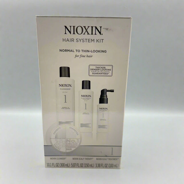 Nioxin System 1 Kit for Natural Hair with Light Thinning – 10.1 oz Shampoo, 10.1 oz Conditioner, 3.38 oz Scalp & Hair Treatment – New