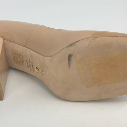 Stuart Weitzman Nude Patent Leather Block Heel Pumps Size 11.5 New Without Box