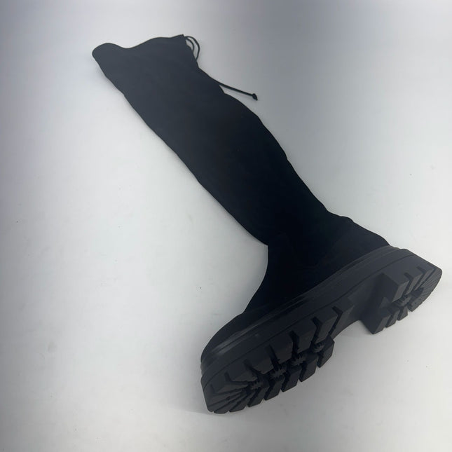 Stuart Weitzman Black Suede Over-the-Knee Lug Sole Boots Size 7 New Without Box