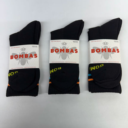 Bombas Black Crew Calf Socks Honeycomb Arch Support Size M - Unisex, 3 Pairs For Donation Purposes