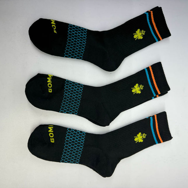 Bombas Black Crew Calf Socks Honeycomb Arch Support Size M - Unisex, 3 Pairs For Donation Purposes