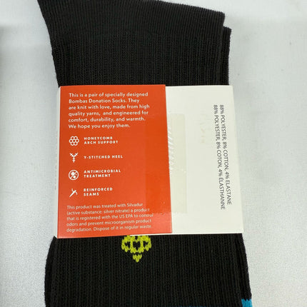 Bombas Black Crew Calf Socks Honeycomb Arch Support Size M - Unisex, 3 Pairs For Donation Purposes