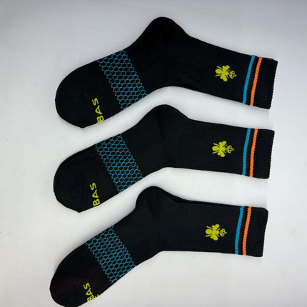 Bombas Black Crew Calf Socks Honeycomb Arch Support Size M - Unisex, 3 Pairs For Donation Purposes