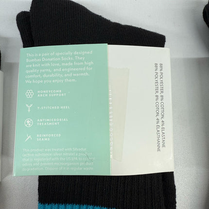 Bombas Black Honeycomb Arch Socks Size XS 3 Pairs - Made For Donation New