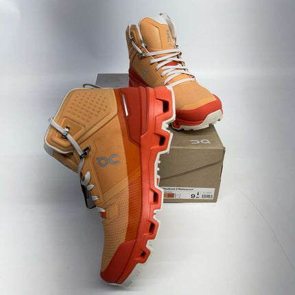 On Running Cloudrock Waterproof 2 Copper/Flare Women’s Hiking Boots Size 9 With Lighht Imperfection