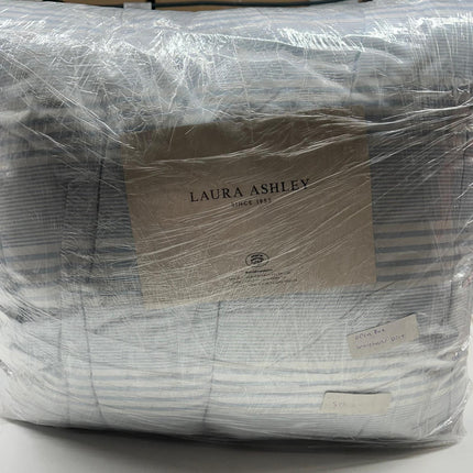 Laura Ashley Queen Comforter Set - Cotton Reversible Bedding, Bedford Blue, Warehouse Dirt (Open Box)