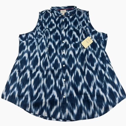 St. John's Bay Men's Sleeveless Classic Shirt - Navy Ikat - Size XLT - New