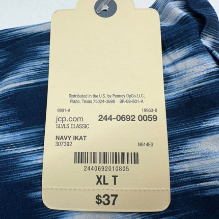 St. John's Bay Men's Sleeveless Classic Shirt - Navy Ikat - Size XLT - New