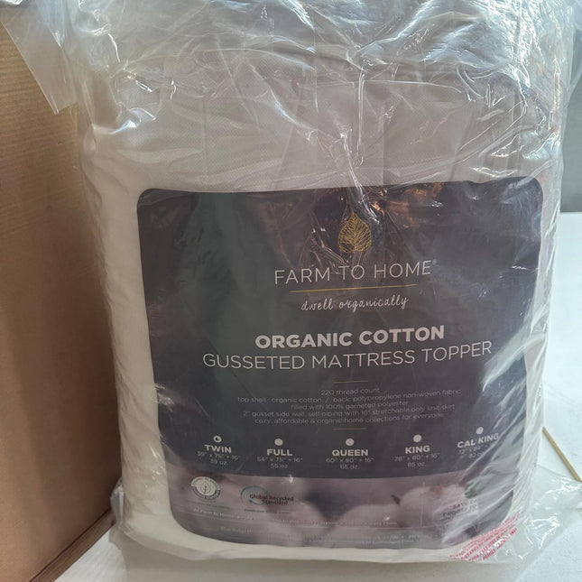 Farm to Home Organic Cotton 2'' Gusset Down Alternative Mattress Topper Open Box