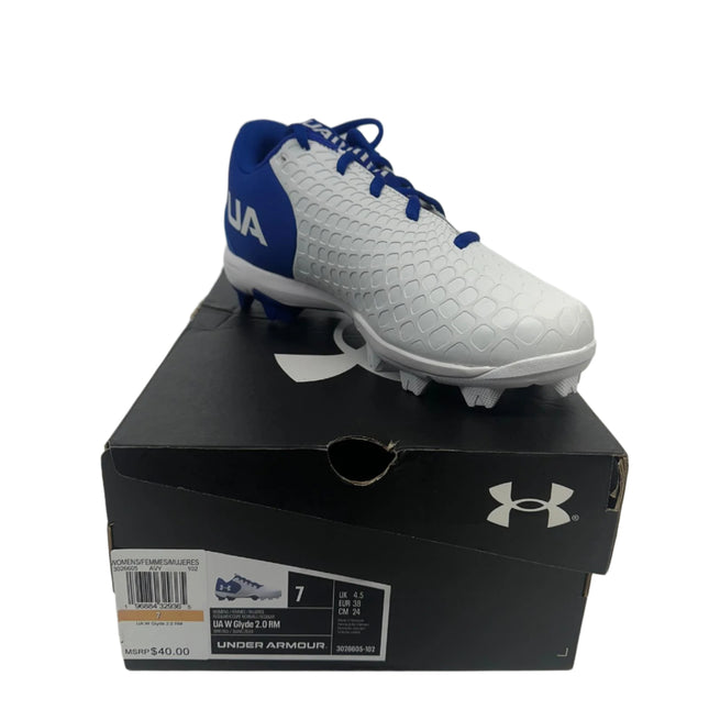 Under Armour Women's Glyde 2.0 RM Softball Shoes - White/Royal/White, Size 7, New