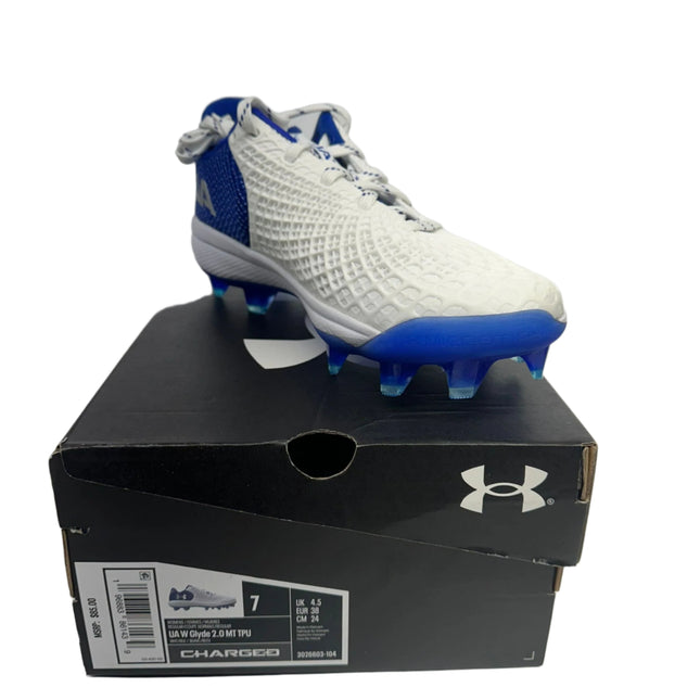 Under Armour Women's Glyde 2.0 MT TPU Softball Cleats - White/Royal/Metallic Silver, Size 7, New