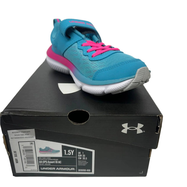Under Armour UA GPS Assert 10 AC Kids' Running Shoes - Blue/Grey, Size 1.5Y, New