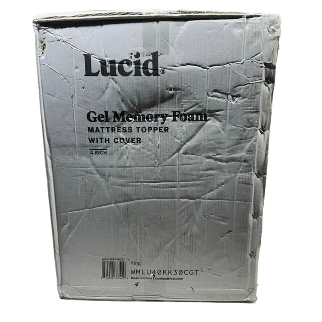 Lucid 4" Gel Memory Foam Mattress Topper with Breathable Cover, King, White - Open Box