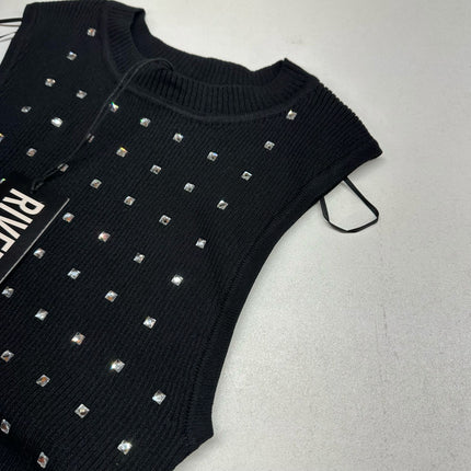 River Island Women's Black Embellished Knit Tank Top Size US 4 – New
