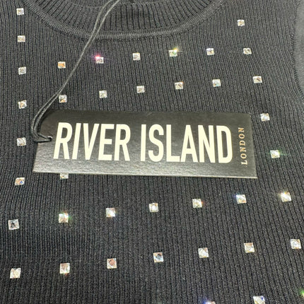 River Island Women's Black Embellished Knit Tank Top Size US 4 – New