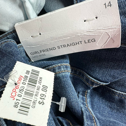 Girlfriend Straight Leg Mid-Rise Jeans - Size 14 New