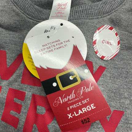 North Pole Trading Co. Very Merry Girl Pajama Set Gray/Red Plaid Size XL (16) New