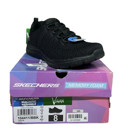 Skechers Women's Virtue Memory Foam Black Sneakers Size 8 New