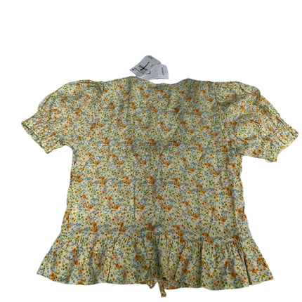Sophie Rue Floral Tie-Front Peplum Blouse Yellow XS New
