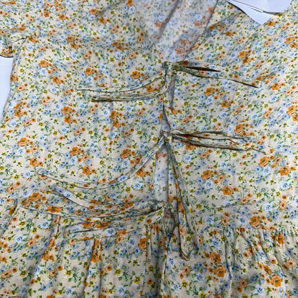 Sophie Rue Floral Tie-Front Peplum Blouse Yellow XS New