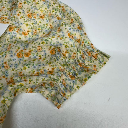 Sophie Rue Floral Tie-Front Peplum Blouse Yellow XS New