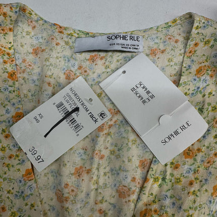 Sophie Rue Floral Tie-Front Peplum Blouse Yellow XS New