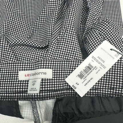Liz Claiborne Lisa Slimming Petite Pants Black Houndstooth Check Size 4P New