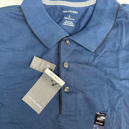 Van Heusen Essential Pique Stain Shield Polo Insignia Blue Size L New