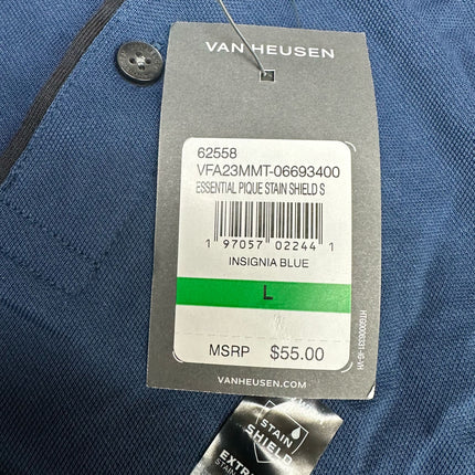 Van Heusen Essential Pique Stain Shield Polo Insignia Blue Size L New
