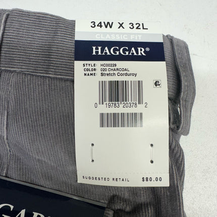Haggar Stretch Corduroy Pants Charcoal Size 34W X 32L New