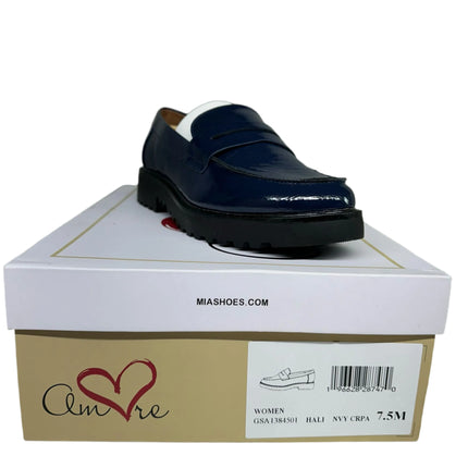 Amore Navy Loafers Blue Patent Slip-On – Size 7.5 Men's – New