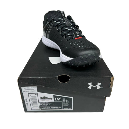 Under Armour Yard Turf Jr. Baseball Shoe Black/White Size 1.5Y Boys New