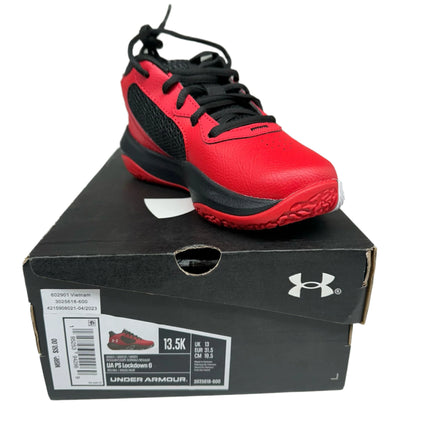 Under Armour Lockdown 6 Basketball Shoes Black/White Size 13.5K Boys New