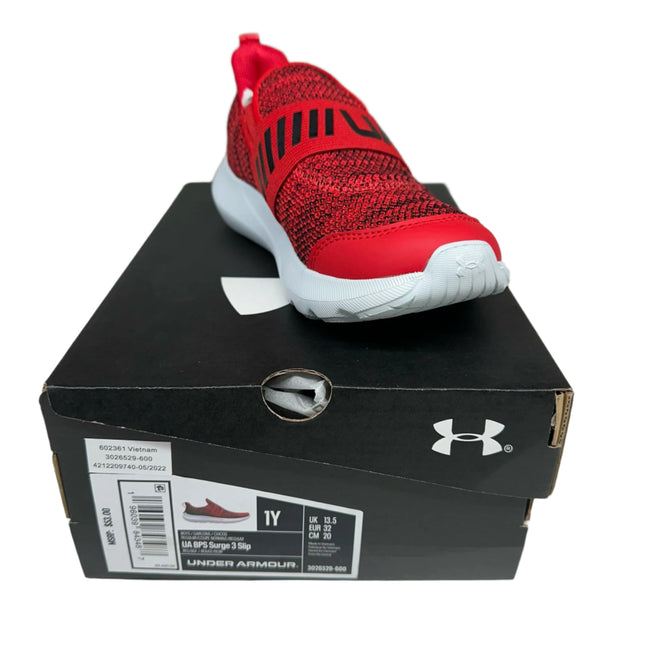 Under Armour Surge 3 Slip-On Running Shoes Black/White Size 1Y Boys New.