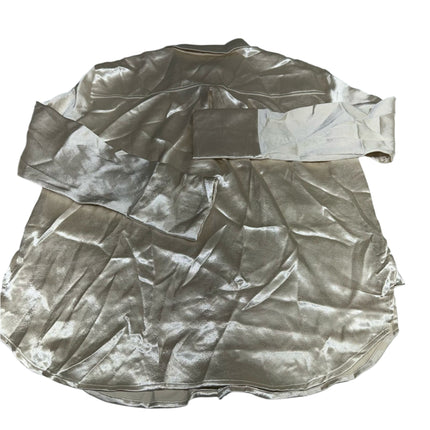 Free People Button-Front Satin Shirt Sand/Sable Size M New