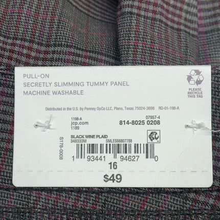 Liz Claiborne Women's Lisa Straight Leg Mid-Rise Pants Black Wine Plaid Size 16 - New
