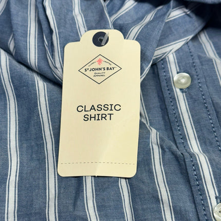 St. John's Bay Men's Classic Shirt Blue White Stripe Size XL (New)