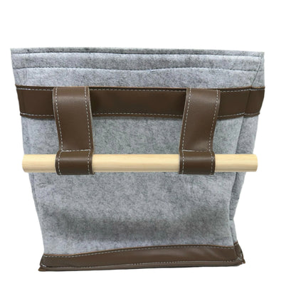 Houseenzia Felt Storage Basket with Leather Handles and Wooden Stick (Open Box)
