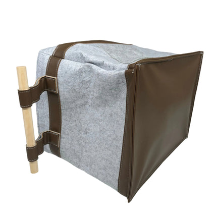 Houseenzia Felt Storage Basket with Leather Handles and Wooden Stick (Open Box)