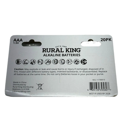 Rural King AAA Alkaline Batteries 1.5V – 20 Pack – New