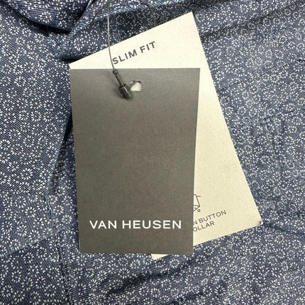 Van Heusen Essential Indigo Floral Slim Fit Button-Up Shirt Navy Black Iris Size XXL New