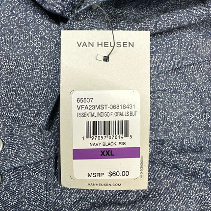 Van Heusen Essential Indigo Floral Slim Fit Button-Up Shirt Navy Black Iris Size XXL New
