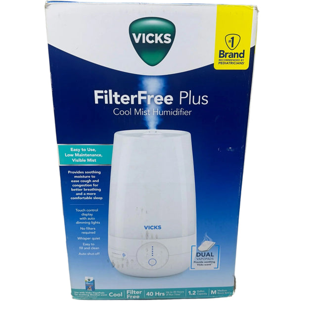 Vicks Filter-Free Plus Cool Mist Ultrasonic Humidifier 1.2 Gal – Open Box