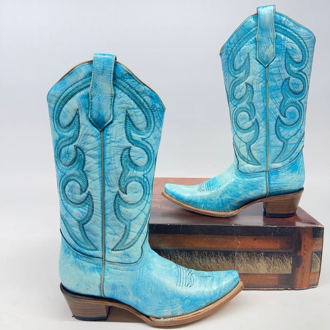 Circle G Sky Blue Embroidered Snip‑Toe Women's Boots Size 8.5 New
