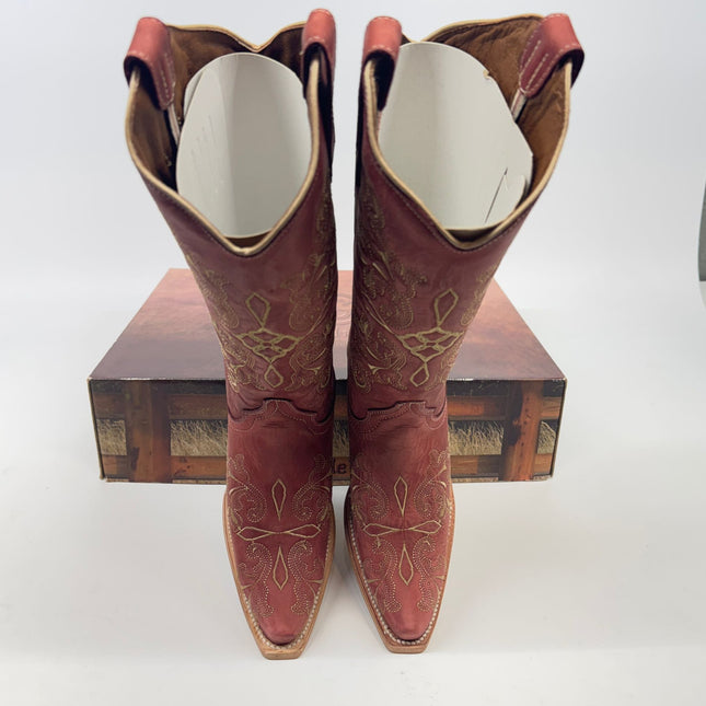 Circle G Red Embroidered Snip-Toe Women's Boots Size 8 New