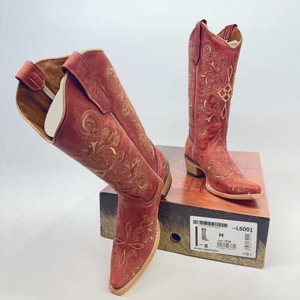 Circle G Red Embroidered Snip-Toe Women's Boots Size 8 New