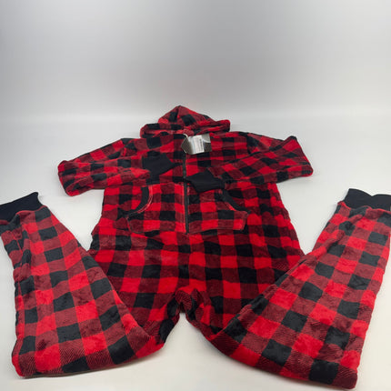 Little Blue House Buffalo Plaid Hooded Fleece Jumpsuit Size XS New