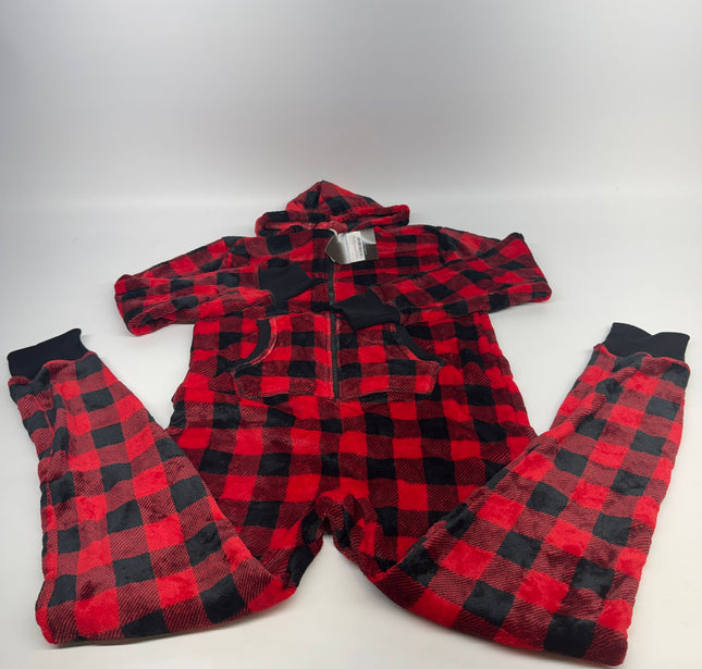 Little Blue House Buffalo Plaid Hooded Fleece Jumpsuit Size XS New