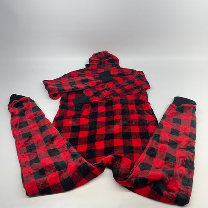 Little Blue House Buffalo Plaid Hooded Fleece Jumpsuit Size XS New