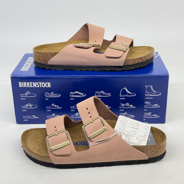 Birkenstock Arizona Soft Footbed Sandals Pink Nubuck Size 7 Narrow Women’s New.